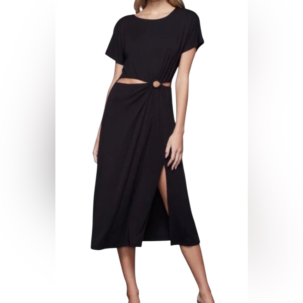 Good American Ring Cutout Slit Midi Dress Black Short Sleeves NWT Size 7/5XL